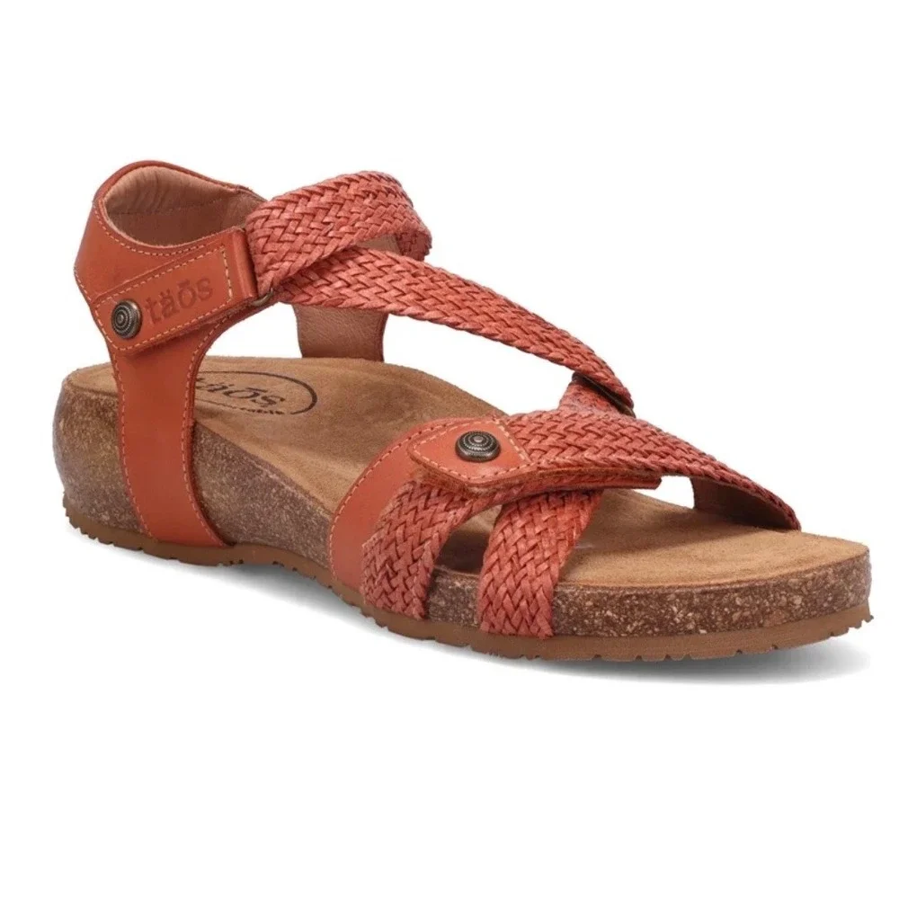 Taos Trulie Women's 8-8.5 Wedge Sandals Burnt Orange Woven Leather